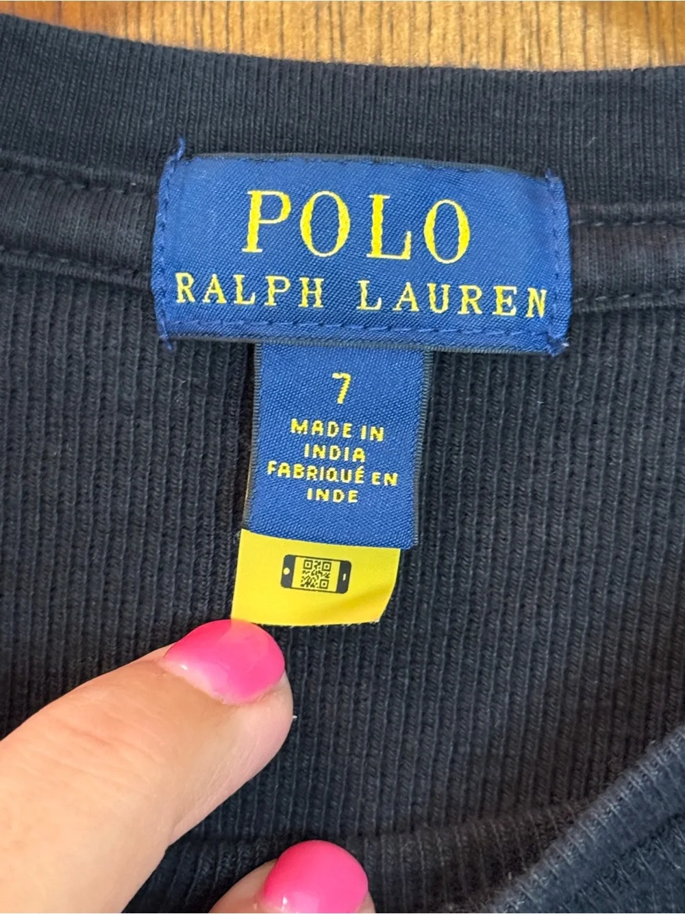 Polo Ralph Lauren Boys Size 7 Navy Waffle Knit Thermal Long Sleeve Shirt